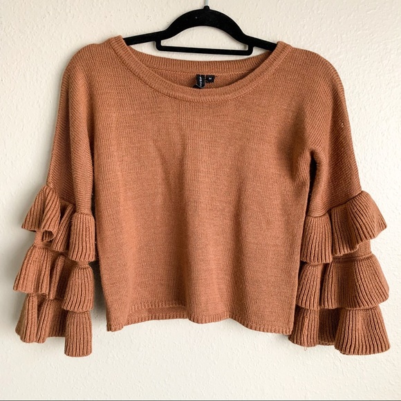 moon & madison Sweaters - Ruffle Sleeve Crop Sweater